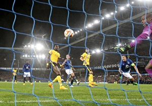Framed Print : Phil Jagielka Scores Everton's Second Goal in UEFA Europa League Match Against Lille