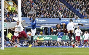Everton v Aston Villa - Goodison Park Collection: Phil Jagielka Scores First Goal: Everton's Victory at Goodison Park vs Aston Villa