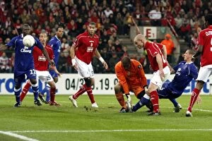 Images Dated 2nd October 2008: Phil Jagielka Scores First Goal for Everton in UEFA Cup Clash vs. Standard Liege (2008)