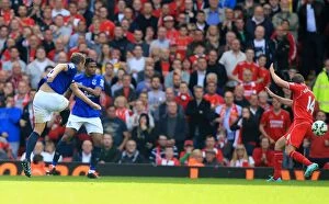 Images Dated 27th September 2014: Phil Jagielka's Historic Liverpool Derby Goal for Everton at Anfield