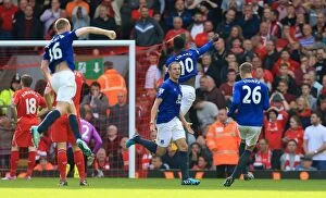 Images Dated 27th September 2014: Phil Jagielka's Historic Rivalry Goal: Everton's First at Anfield in the Premier League