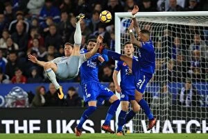Leicester City v Everton - King Power Stadium Collection: Phil Jagielka's Overhead Kick Attempt at King Power Stadium: Leicester City vs Everton