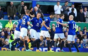 Everton v Aston Villa - Goodison Park Collection: Phil Jagielka's Thrilling First Goal: Everton vs. Aston Villa, Barclays Premier League