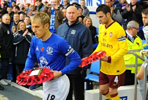 Phil Neville and Cesc Fabregas Lead Out Poppy Wreaths: Everton vs. Arsenal in the Barclays Premier League (November 14, 2010)