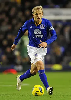 Framed Print : Phil Neville at Goodison Park: Everton vs Swansea City - Barclays Premier League (21 December 2011)