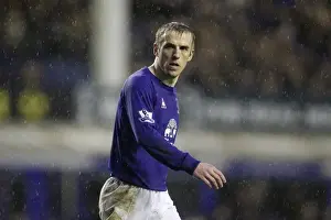 Framed Print : Phil Neville at Goodison Park: Everton's Battle Against Blackpool (5 February 2011), Barclays Premier League Framed Print : Phil Neville at Goodison Park: Everton's Battle Against Blackpool (5 February 2011), Barclays Premier League