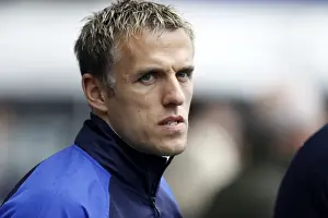 Framed Print : Phil Neville Leads Everton Against Bolton Wanderers in Barclays Premier League (November 2011)