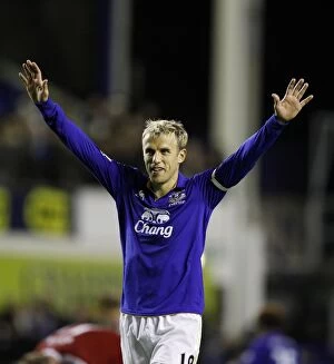 Images Dated 21st September 2011: Phil Neville's Thrilling Carling Cup Goal: Everton vs. West Bromwich Albion (September 2011)
