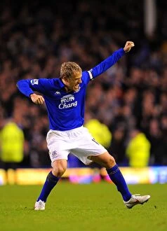 Images Dated 10th March 2012: Phil Neville's Triumphant Moment: Everton 1-0 Tottenham Hotspur (BPL 2012)