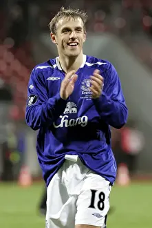 2007 Prints: Phil Neville's Triumphant Moment: Everton's UEFA Cup Victory Over FC Nurnberg
