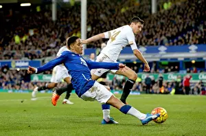 Football Soccer Full Length Prints: Pienaar vs Cork: A Battle for Ball Possession - Everton vs Swansea City, Premier League