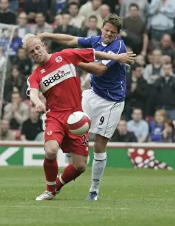 Images Dated 14th October 2006: The Riverside Stadium - James Beattie of Everton in action with Andrew Davies of Middlesbrough