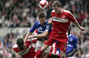 The Riverside Stadium -Middlesbroughs Robert Huth and Evertons James Beattie in action