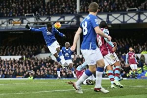 Images Dated 21st November 2015: Romelu Lukaku Scores Everton's Second Goal vs. Aston Villa at Goodison Park