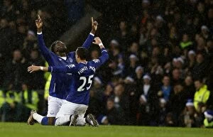 Images Dated 19th December 2015: Romelu Lukaku Scores the Opener: Everton vs Leicester City at Goodison Park