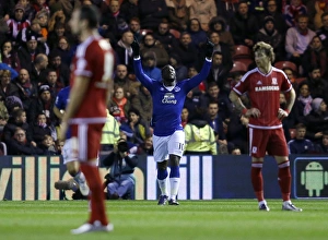 Capital One Cup Prints: Romelu Lukaku's Brace: Everton's Celebration Against Middlesbrough in Capital One Cup Quarterfinal
