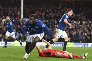 Images Dated 22nd February 2015: Romelu Lukaku's Brace: Everton's Victory Over Leicester City at Goodison Park