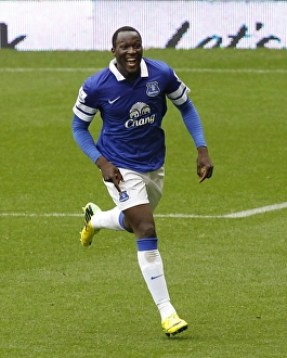 Celebration Full Length Prints: Romelu Lukaku's Double Strike: Everton's 3-0 Victory Over Arsenal (06-04-2014)