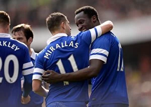 Images Dated 8th March 2014: Romelu Lukaku's First FA Cup Goal: Everton's Celebration vs. Arsenal at Emirates Stadium