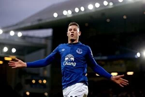Images Dated 15th March 2015: Ross Barkley Scores Third Goal: Everton's Victory Over Newcastle United in Barclays Premier League