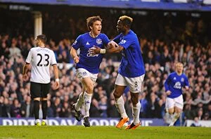 Images Dated 19th March 2011: Seamus Coleman and Louis Saha: Everton's Unforgettable Goal Celebration vs