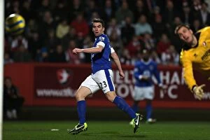 FA Cup : Round 3 : Cheltenham Town 1 v Everton 5 : Whaddon Road : 07-01-2013 Collection: Seamus Coleman Scores Everton's Fourth Goal in FA Cup Third Round Against Cheltenham Town