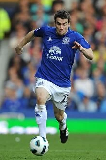 Images Dated 16th April 2011: Seamus Coleman: Thrilling Moment at Goodison Park - Everton vs