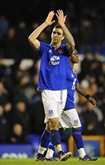 FA Cup - Round 4 - Everton v Fulham - 27 January 2012 Collection: Shane Duffy's Euphoric Moment: Everton's FA Cup Victory Over Fulham (27 January 2012)