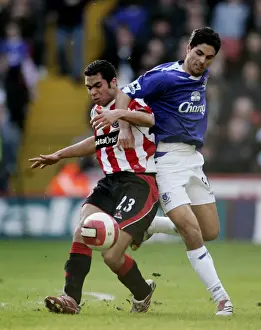 Sheffield United v Everton - Mikel Arteta in action against Ahmed Fathi