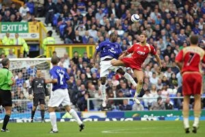 Everton v Portsmouth Collection: Soaring High: Joseph Yobo's Dominant Height Over Portsmouth in Everton FC