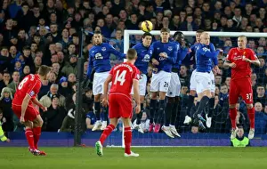 Framed Print : Steven Gerrard's Free Kick Showdown: Everton's Wall Braces at Goodison Park Framed Print : Steven Gerrard's Free Kick Showdown: Everton's Wall Braces at Goodison Park