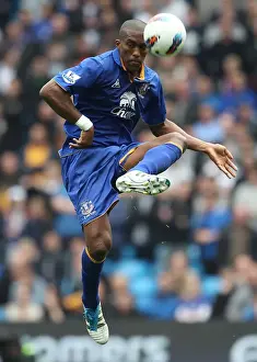 Framed Print : Sylvain Distin Faces Manchester City: Everton at Etihad Stadium, Barclays Premier League Showdown (September 2011)