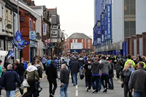 Carling Cup Prints: Thrilled Everton Fans Gathering Outside Goodison Park before Everton vs