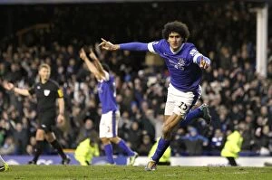 Images Dated 2nd February 2013: Thrilling 3-3 Draw: Marouane Fellaini's Header at Goodison Park - Everton vs Aston Villa
