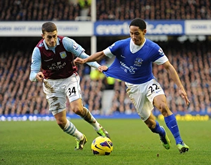 Everton 3 V Aston Villa 3 : Goodison Park : 02-02-2013 Prints: Thrilling 3-3 Draw: Pienaar vs Lowton at Goodison Park - Everton vs Aston Villa