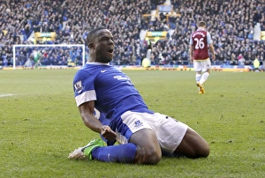 Everton 3 V Aston Villa 3 : Goodison Park : 02-02-2013 Prints: Thrilling 3-3 Draw: Victor Anichebe Scores Everton's Opener vs Aston Villa (Barclays Premier League)