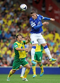 Norwich City 2 V Everton 2 : Carrow Road : 17-08-2013 Prints: Thrilling Draw at Carrow Road: Ross Barkley's Header for Everton Against Norwich City (17-08-2013)