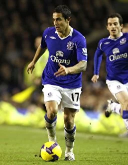 Images Dated 22nd December 2008: Tim Cahill in Action: Everton vs. Chelsea, Premier League Rivalry, Goodison Park - December 2008