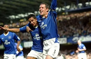Everton 2 Newcastle 0 07-05-05 Gallery: Tim Cahill congratulates David Weir on his opening goal