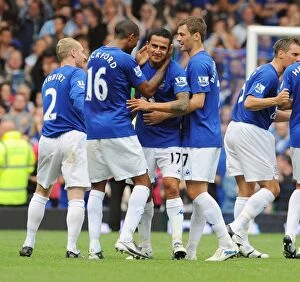 Images Dated 21st August 2010: Tim Cahill Scores First Goal for Everton: Everton vs. Wolverhampton Wanderers