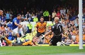 Images Dated 21st August 2010: Tim Cahill Scores the First Goal: Everton vs. Wolverhampton Wanderers, Barclays Premier League