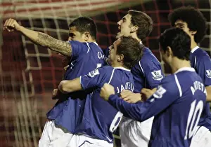 Framed Print : Tim Cahill's Euphoric Goal Celebration: Everton's Historic First at Middlesbrough in the 08 / 09 Premier League Framed Print : Tim Cahill's Euphoric Goal Celebration: Everton's Historic First at Middlesbrough in the 08 / 09 Premier League