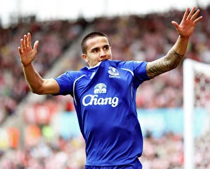 Images Dated 14th September 2008: Tim Cahill's Hat-Trick: Everton's Triumph Over Stoke City in the Barclays Premier League