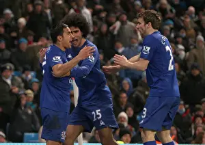 20 December 2010 Manchester City V Everton Prints: Tim Cahill's Stunner: Everton Celebrates First Goal vs