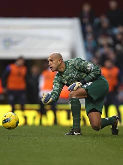 Images Dated 14th January 2012: Tim Howard in Action: Everton vs. Aston Villa, Premier League (January 14, 2012)