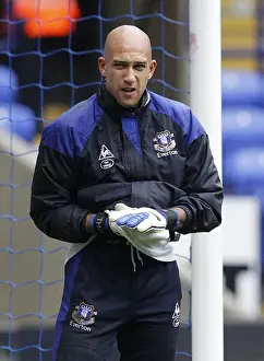 Framed Print : Tim Howard: Everton's Fortified Shield - Pre-Battle Focus at Reebok Stadium (Bolton Wanderers vs Everton, Barclays Premier League, 26 November 2011)