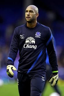 Images Dated 29th August 2012: Tim Howard in Focus: Everton's Pre-Match Training Before Historic 5-0 Capital One Cup Victory over