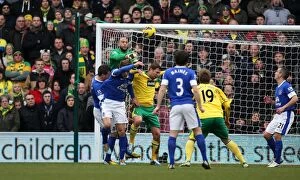 Norwich City 2 v Everton 1 : Carrow Road : 23-02-2013 Collection: Tim Howard's Defiant Save: A Tense Moment in the Norwich City vs
