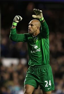 Images Dated 17th September 2012: Tim Howard's Jubilation: Everton's Baines Scores Against Newcastle United (17-09-2012)