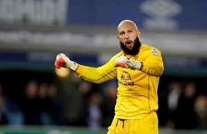 Everton v West Ham United - Goodison Park Collection: Tim Howard's Triumph: Everton's Victory Over West Ham United in the Barclays Premier League